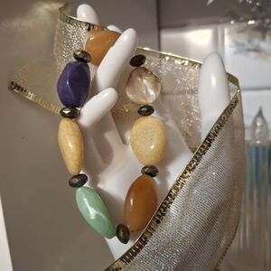 Colorful Beaded Boho Stretch Bracelet with Bronze Accents